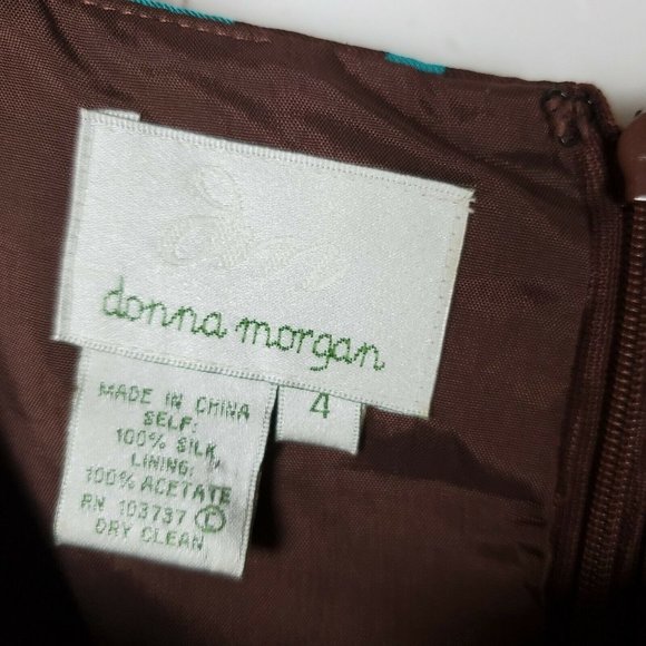 Vintage Donna Morgan Turquoise Brown Silk Sheath - Picture 8 of 12